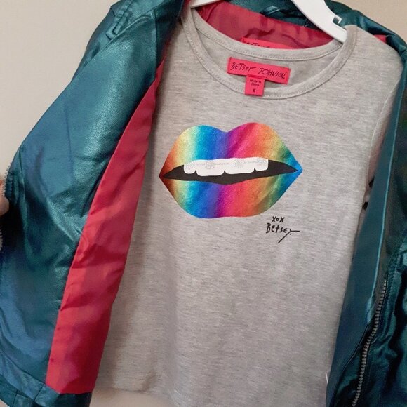 NWT Betsey Johnson faux leather jacket, long sleeve t-shirt & leggings bundle - Picture 11 of 16